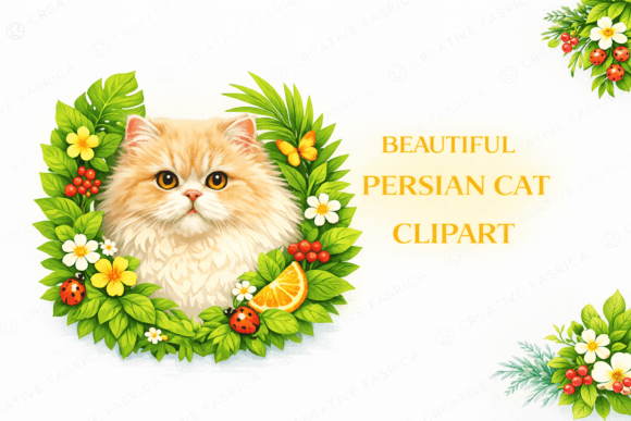 Download Persian Cat Clipart with Summer Floral - Persian cat clipart Collection