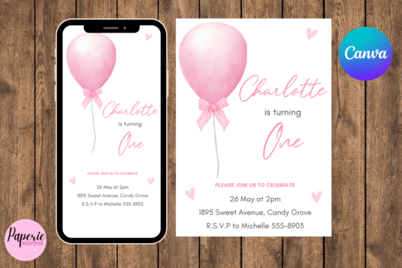 Download One Birthday Invitation Girl Balloon - Invitation girl Collection