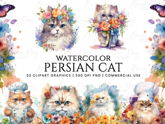 Download Watercolor Persian Cat Clipart Bundle 1 - Persian cat clipart Collection