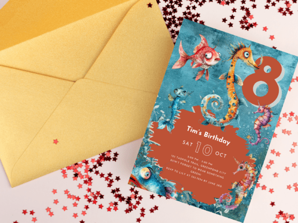 Download Editable Seahorse Canva Invitation - Invitation Collection